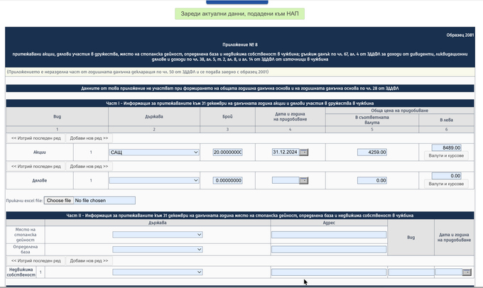 Appendix 8, Part I and Part II — shares/units and property held